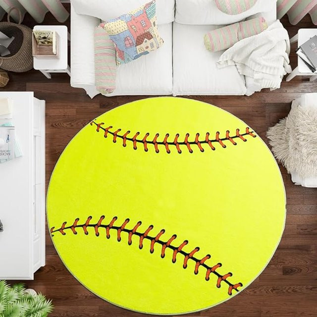Runder Teppich mit Sportmotiv in Gelb für Kinderzimmer und Wohnzimmer - Bild 1
