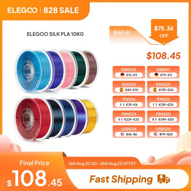 ELEGOO Seiden-PLA Filament 1,75mm für FDM 3D-Drucker, Pink, 5kg oder 10kg - Bild 1