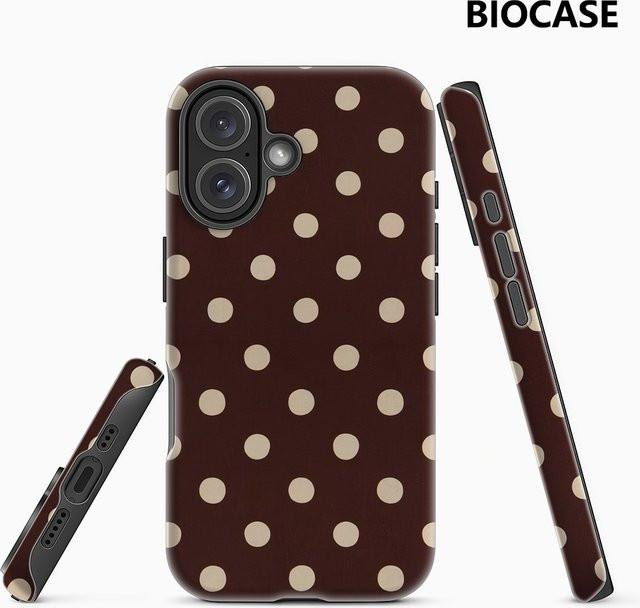 Potdemiel Magnetische Handyhülle mit Polka-Dot-Muster für iPhone 17 16 15 14 13 Pro Max Plus in Burgunderrot und Braun, Robuste Doppel-Schicht-Schutzhülle - Bild 1