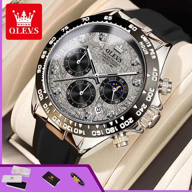 OLEVS Chronograph, Quarz, Silikonarmband, Silber, Herren - Bild 1