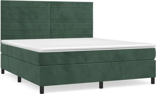 vidaXL Boxspringbett mit Matratze in Dunkelgrün aus Samt, Hybridbett mit Taschenfederkern, Breite: 160 cm, Tiefe: 200 cm - Bild 1