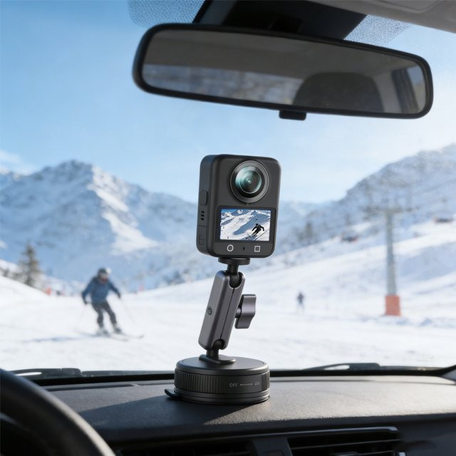 SZKOSTON Saugnapf-Kamera-Halterung in Schwarz für Auto, Handy und Action-Kameras wie GoPro und DJI Pocket, 360 Grad verstellbar mit 1/4 Zoll Anschluss - Bild 1