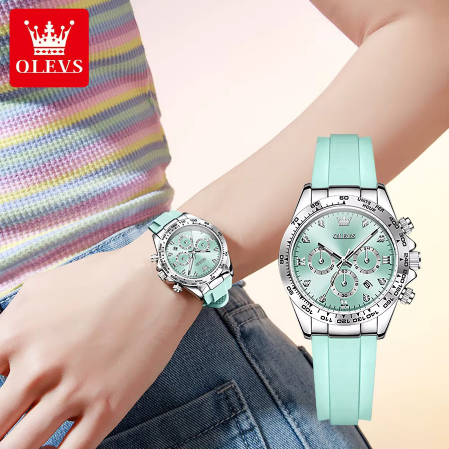 OLEVS Armbanduhr Chronograph, Quarz, Silikon, All Pink, Damen - Bild 2
