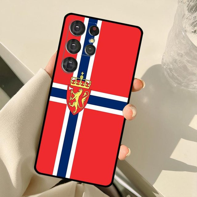 Handyhülle mit Norwegen Flagge Design für Samsung Galaxy S24 Ultra S25 Ultra S23 FE S22 Ultra S21 S20 S10 Plus S9 passend für verschiedene Modelle in Rot - Bild 1