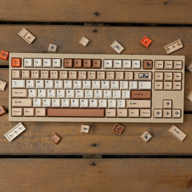 Venit Keys Retro Stamp Keycaps Set mit 143 Tasten in Beige, Cherry Profile PBT Keycaps für MX Mechanical Gaming Keyboards, Dye Sublimation - Bild 1