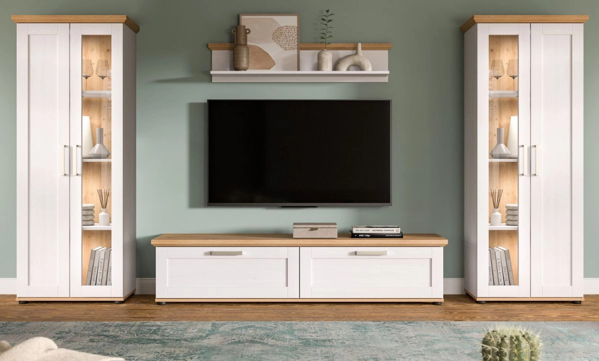 4-teilige Wohnwand Mirano von Inn.Furn in Weiß Lärche im Landhausstil mit Breite: 316 cm - Bild 1