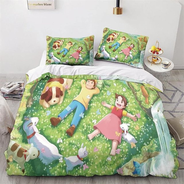 Bettwäscheset Anime Mädchen Heidi mit Deckenbezug und Kissenbezügen aus Mikrofaser, Mehrfarbig, B/H: 150 x 200 cm - Bild 1