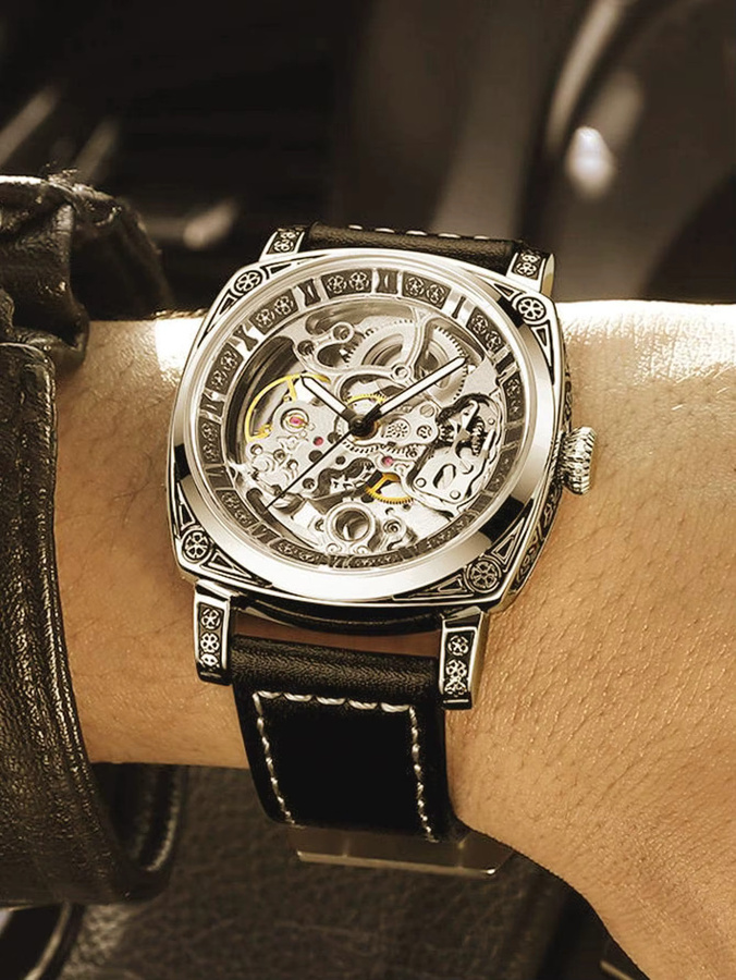 KIMSDUN Armbanduhr Automatik, Edelstahl, Leder, Herren - Bild 3