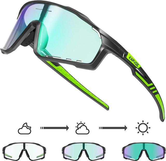 Kapvoe Sportsonnenbrille Photochromatic, Herren, Vollrand, Black, Unisex - Bild 1
