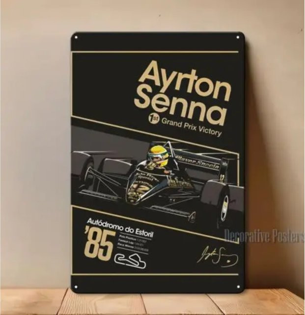 Ayrton Senna Estoril 1985 Race F1 Metallposter von HELLOYOUNG, Breite: 20 cm, Höhe: 30 cm - Bild 1