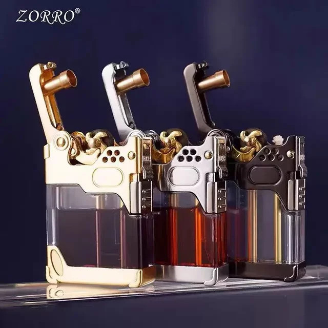 Zorro 833 Gastank-Feuerzeug aus Metall in Schwarz und Transparent mit Ein-Klick-Zündung - Bild 1