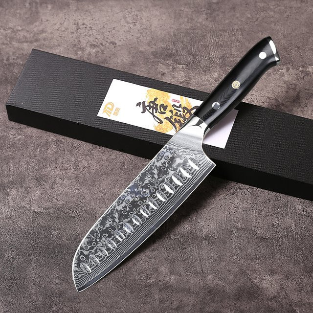 MOSTODOZO Santoku-Messer aus 67-lagigem Damaststahl, 7 Zoll (17,78 cm), Silber - Bild 1