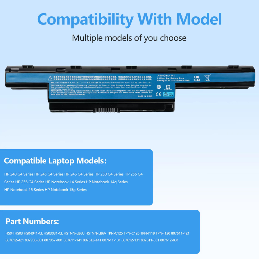 Acer Laptop-Akku 5200mAh in Schwarz für Acer Aspire AS10D31 AS10D81 V3-571G V3-771g AS10D51 AS10D61 AS10D71 5741 5742 5750 5560G 5741G 5750G - Bild 2