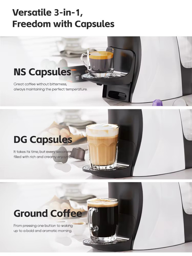 HiBREW 3-in-1 Kapselkaffeemaschine H3B mit Heiß- und Kaltmodus, 20 Bar, kompatibel mit Nespresso und Dolce Gusto, für Kapseln und gemahlenen Kaffee - Bild 2