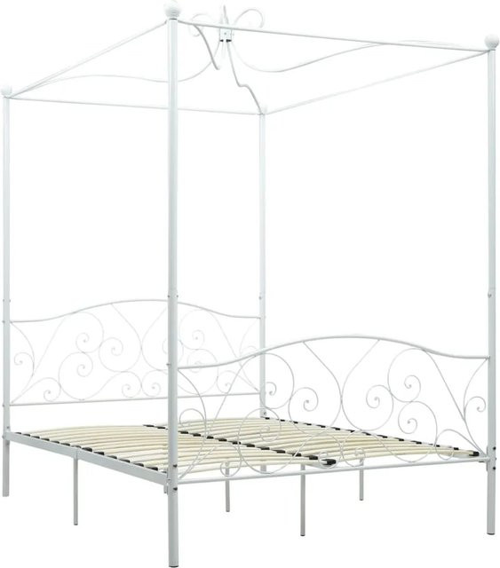 vidaXL Himmelbett-Gestell aus Metall in Weiß, B/T/H: 120 x 200 cm - Bild 1