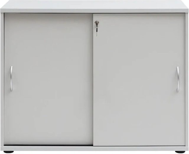 PROREGAL Schiebtürenschrank Lion Small in Lichtgrau mit 2 Fächern und verstellbaren Regalböden H x B x T: 76 x 100 x 40 cm - Bild 1
