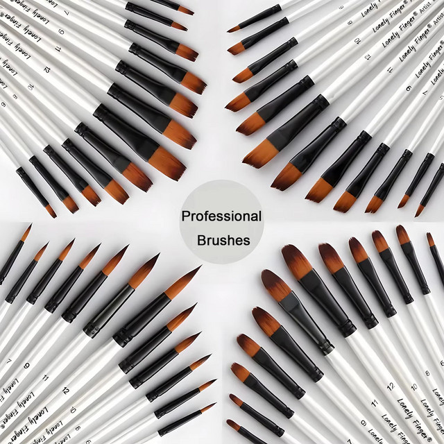 Professionelles 12- oder 48-teiliges Pinselset für Aquarell und Acryl in Weiß und Multicolour mit flachen, runden und Winkelpinseln aus Kunststoff - Bild 1