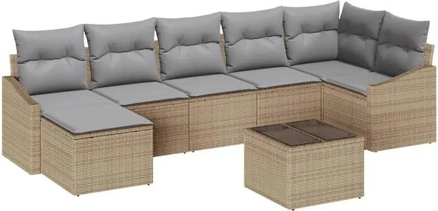 vidaXL Garten-Sofa-Set 8-teilig in Beige-grau aus Poly-Rattan mit Polsterung und Tisch - Bild 1