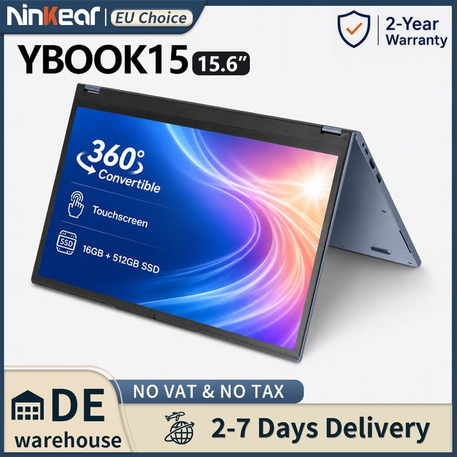 Ninkear YBook15 2-in-1 Convertible Laptop mit 15,6 Zoll Touchscreen, Windows 11, 16GB RAM, 512GB SSD, Grau - Bild 1
