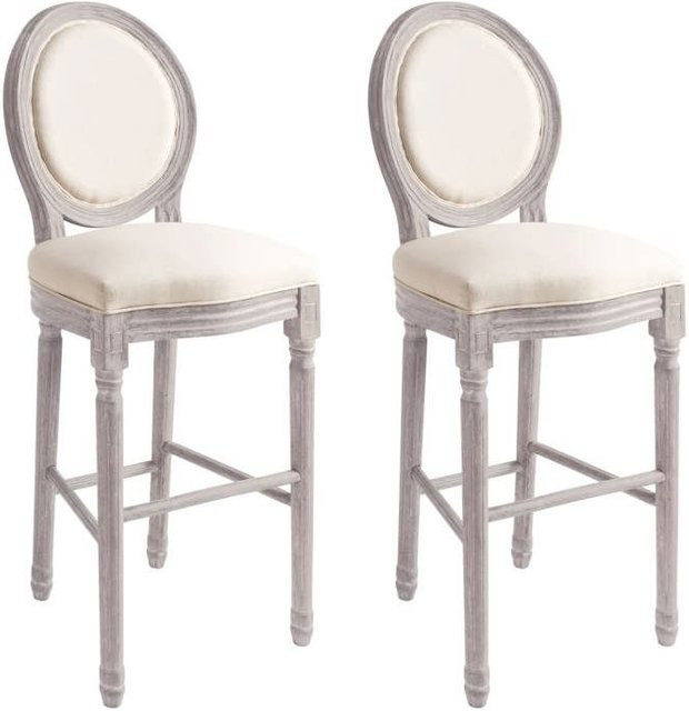 2er-Set Barhocker Maison Exclusive in Weiß mit gepolsterter Sitzfläche und Holzgestell, Höhe: 77 cm - Bild 1