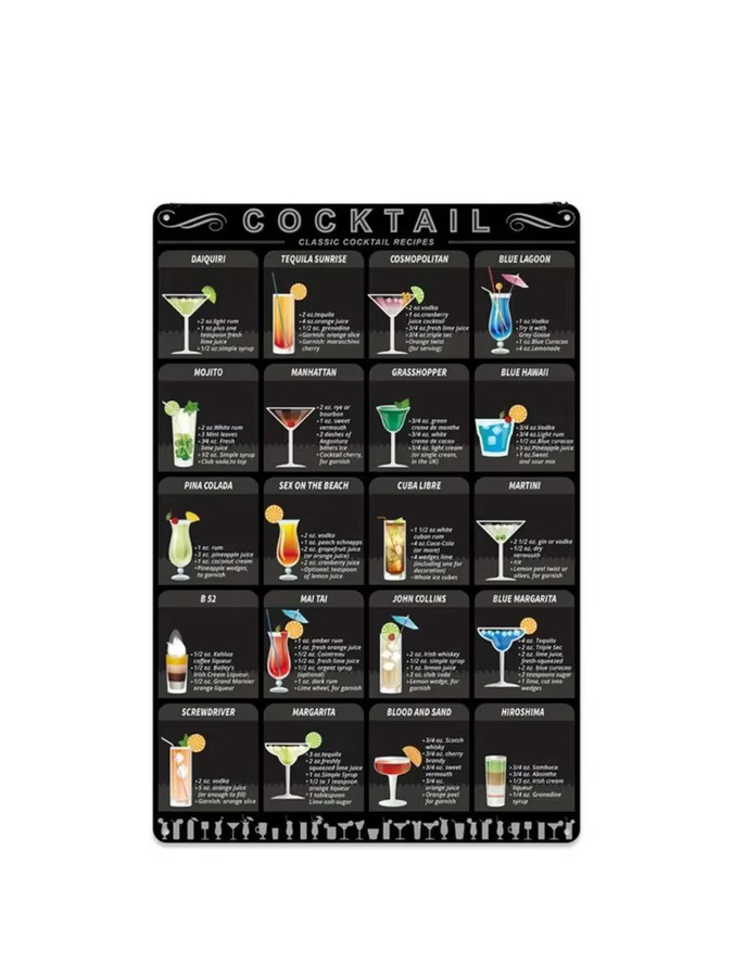 Rustikales Metall-Blechschild Potdemiel mit Cocktail-Menü und Mixologie-Rezepten in Mehrfarbig, Rechteckig - Bild 2