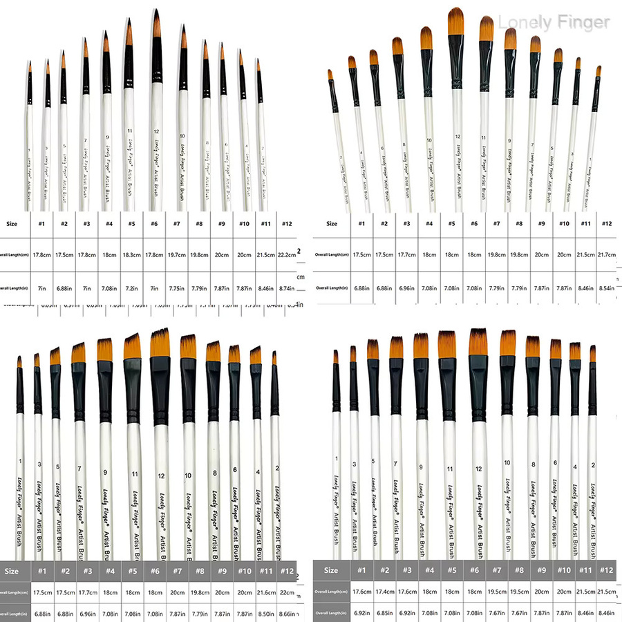 Professionelles 12- oder 48-teiliges Pinselset für Aquarell und Acryl in Weiß und Multicolour mit flachen, runden und Winkelpinseln aus Kunststoff - Bild 2