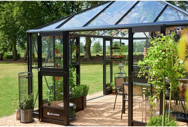 Juliana Extra Tür-Set für Gewächshäuser Oase 13,4 m² und Grand Oase 18,8 m², Giebel, Schwarz - Bild 1