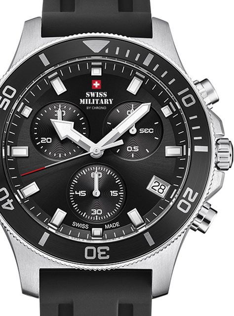 Swiss Military Chronograph, Quarz, Edelstahl, 42 mm, Herren, Schwarz - Bild 1