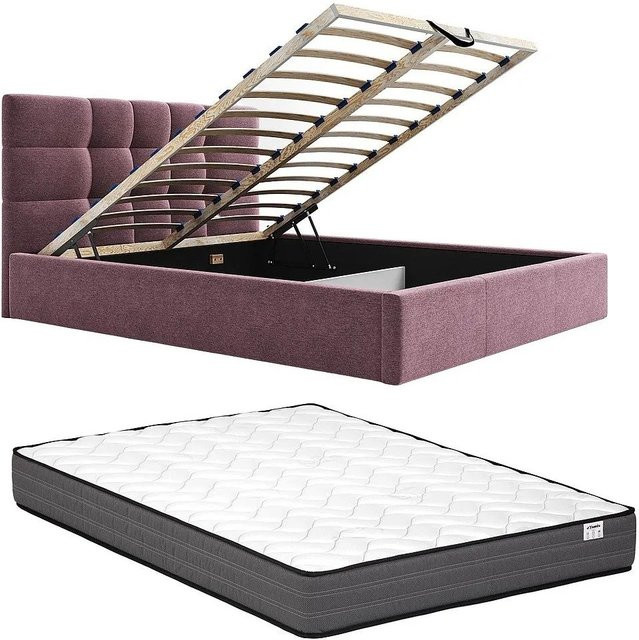 Vente-unique Bett Eliava mit Bettkasten in Bordeaux, Breite: 180 cm, Höhe: 106 cm, Tiefe: 213 cm - Bild 1