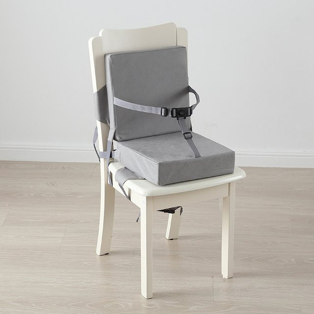 Tragbare Baby Sitzerhöhung als Sitzkissen für Hochstühle und Esszimmerstühle in Grau - Bild 1