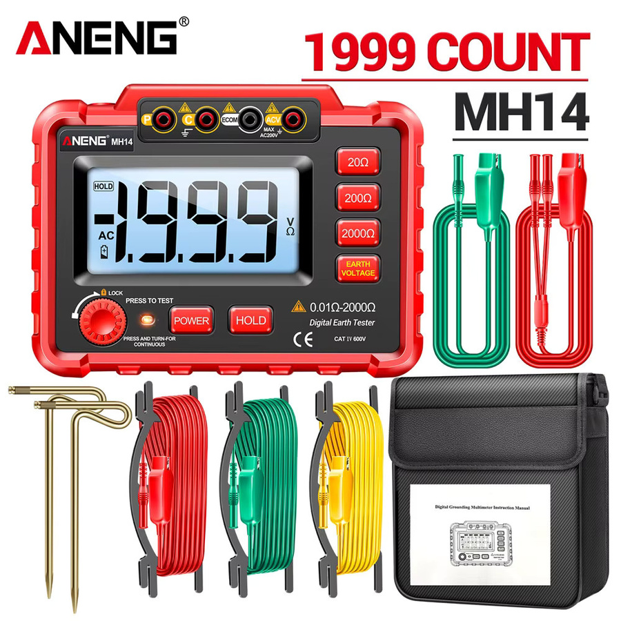 ANENG MH14 Digitales Widerstandsmessgerät Erdungstester mit Voltmeter und Megohm-Messfunktion in Rot - Bild 4