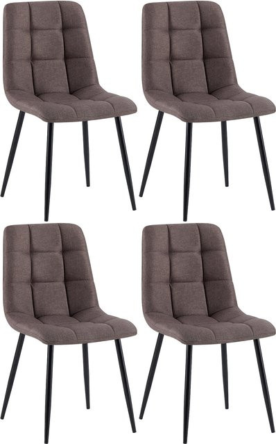 CLP 4er Set Esszimmerstühle Tilde, gepolsterte Küchenstühle mit gestepptem Stoffbezug und Metallgestell, modern - Bild 1
