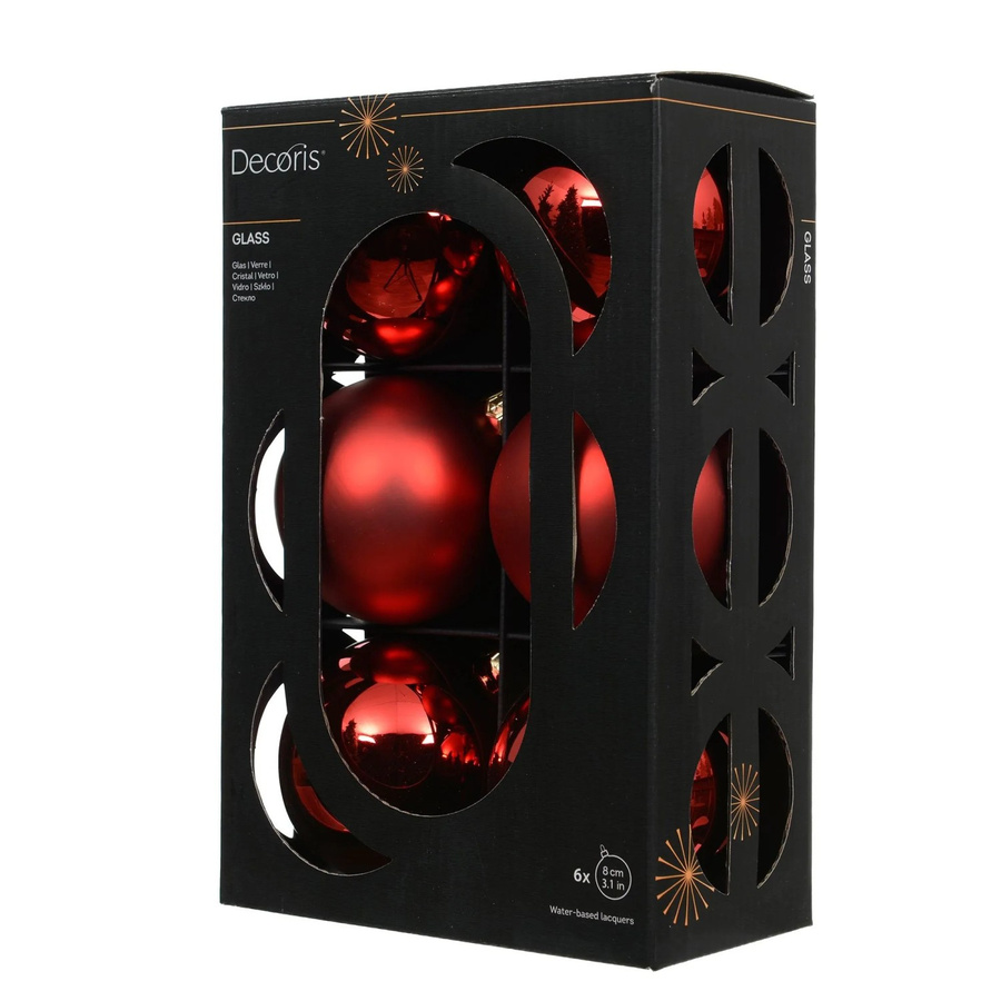 Decoris Weihnachtskugeln aus Glas in Rot, 6 Stück, Durchmesser: 8 cm - Bild 2