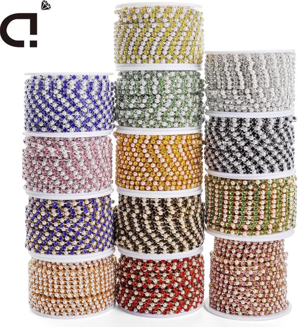 DUCRYSTAL Strass Kette Kristall Glitzer Borte für Kleider und Dekorationen, 2/3mm, 10m Rolle, Farben: Silber, Schwarz, Multicolour - Bild 1