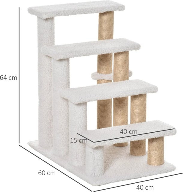 PawHut Haustiertreppe mit Kratzbaum für Katzen in Weiß, B/T/H: 60 x 40 x 64 cm - Bild 1