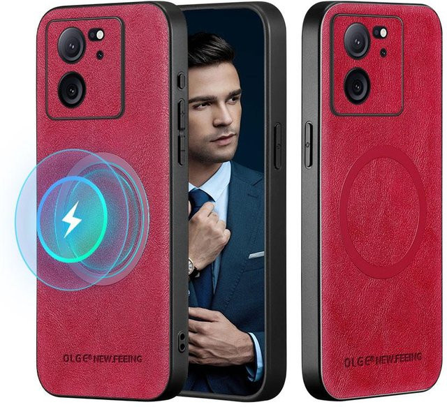 Magnetische Leder-Schutzhülle für Xiaomi 13T und Xiaomi 13T Pro mit Voll-Objektiv-Schutz in Rot - Bild 1