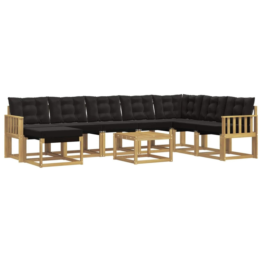 vidaXL Outdoor-Sofagarnitur 9-tlg. in L-Form mit Kissen und Tisch, Weiß und Schwarz, aus Akazienholz und Textilene - Bild 2