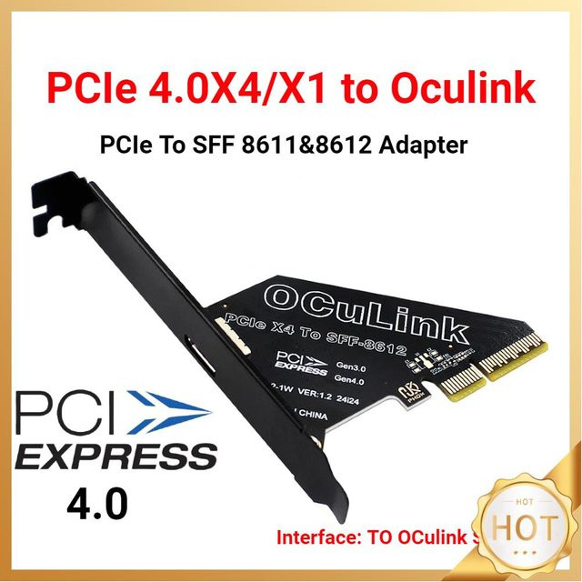 ALLOYSEED PCIe zu SFF-8611 und 8612 Oculink Adapterkarte PCIe 4.0, Schwarz - Bild 1