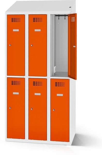 rotstahl Garderobenspind mit 6 Türen und Ladefunktion, Farbe Orange, Korpus Lichtgrau, B: 90 cm, H: 200 cm - Bild 1