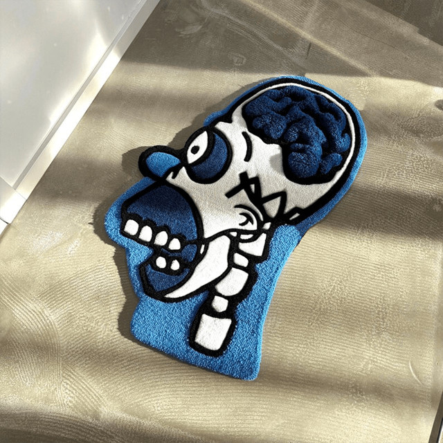 VIKAMA Cool Anatomy Wind Skull Head Teppich, blau-weißes Komfort-Fußpolster für Gaming-Raum und Schlafzimmer - Bild 1