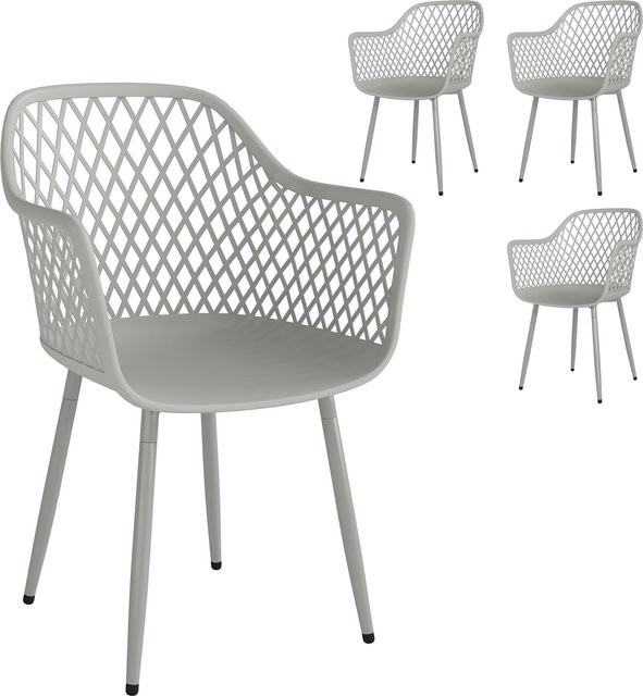 Outsunny 4er Set Gartenstühle Grau aus Kunststoff und Metall mit Armlehnen, UV-beständig und wetterfest, B/H/T: 51 x 84 x 56 cm - Bild 1