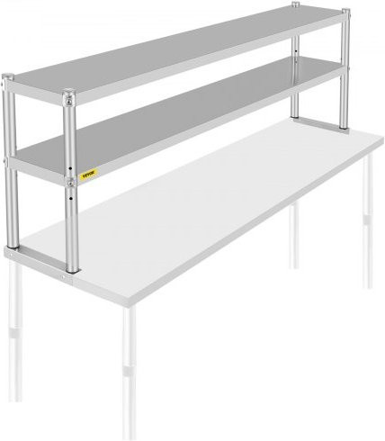 VEVOR Doppel-Aufsatzregal aus Edelstahl in Silber, höhenverstellbares zweistöckiges Regal für Arbeitstische in Küche, Restaurant und Werkstatt, B: 182,88 cm, T: 30,48 cm - Bild 1