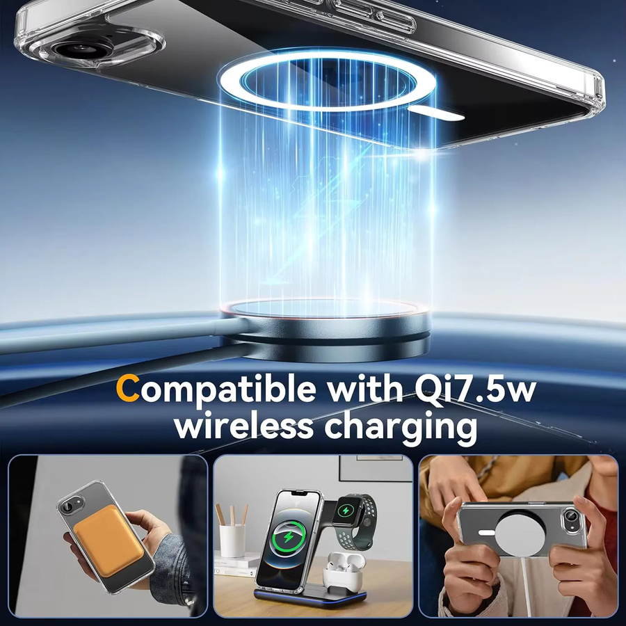 MagSafe Magnetische Kabellose Ladehülle für Apple iPhone 16E und iPhone 17E, Stoßfeste Matte Rückabdeckung in Schwarz und Transparent, 5G kompatibel - Bild 3