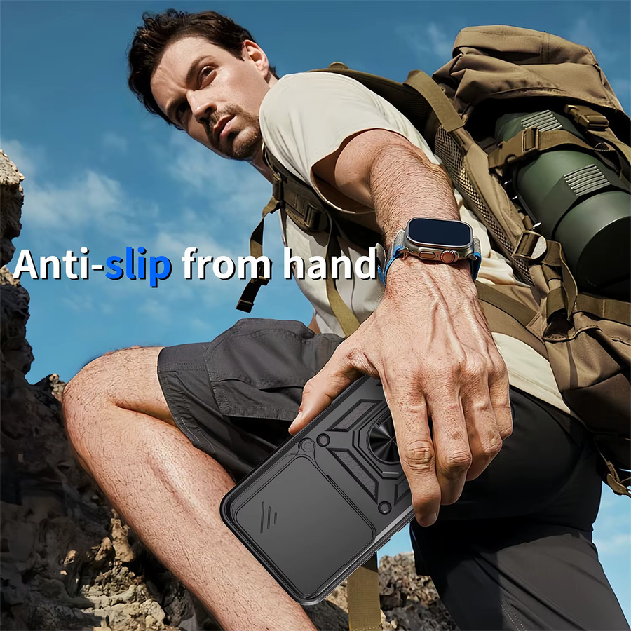 Stoßfeste Schutzhülle mit magnetischem Ring-Halter für Xiaomi POCO F7 Ultra 5G in Schwarz und Silber - Bild 2