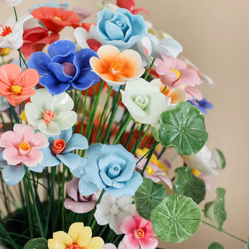 5 Stück handgefertigte Keramik-Simulationsblumen in Mehrfarbig als ewige Blumendekoration - Bild 2