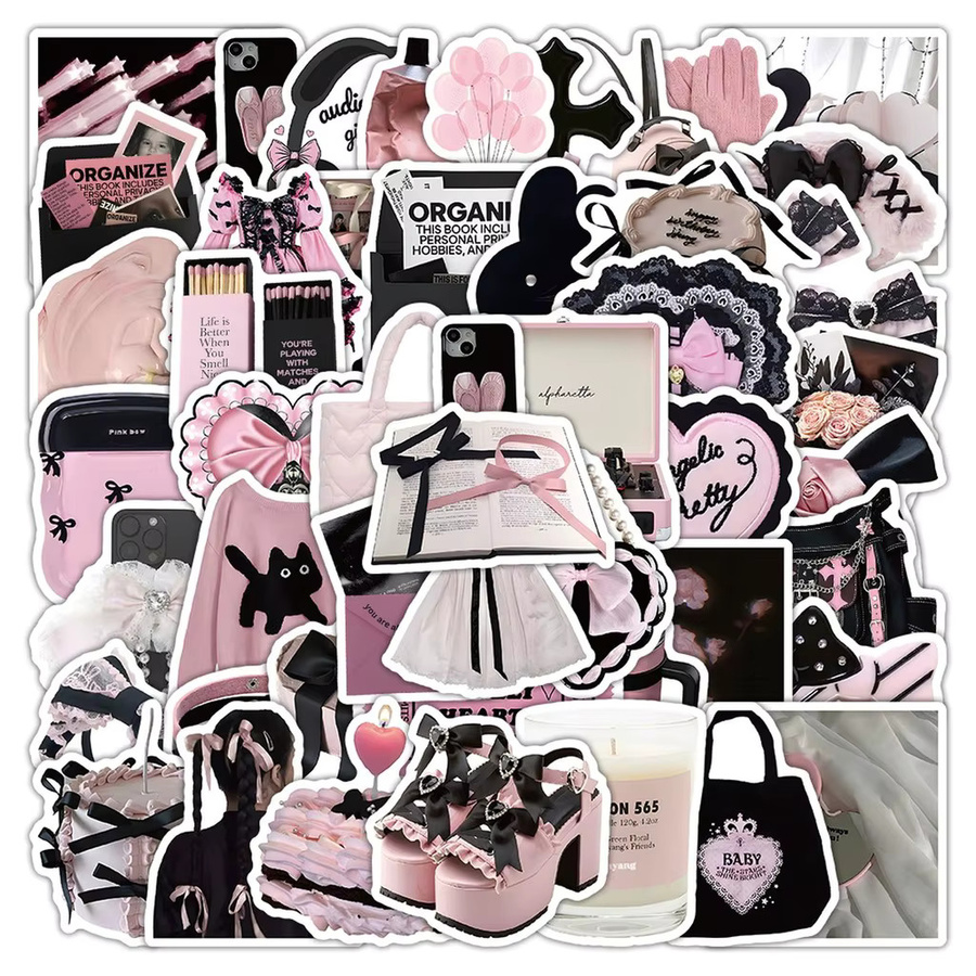 54 Stück minimalistische Doodle-Aufkleber in Schwarz und Rosa für dein Tagebuch von Anime Worlds Store - Bild 3