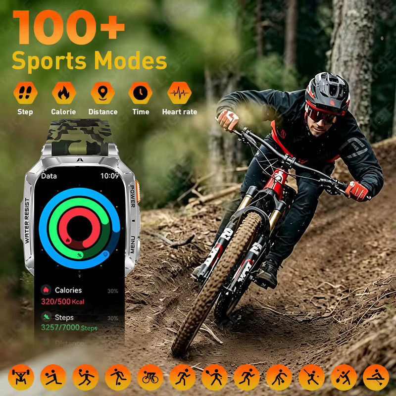 LIGE Militär-Smartwatch mit 2,01 Zoll HD-Bildschirm, 1400 mAh Akku, Bluetooth-Anruf, 3ATM wasserdicht, Farbe: Blau, kompatibel mit Android und iOS - Bild 2
