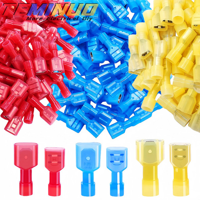 TEMINUO Nylon-Flachsteckverbinder Set, 22-10 AWG, vollständig isolierte elektrische Crimpklemmen, 60/80/100 Stück - Bild 1