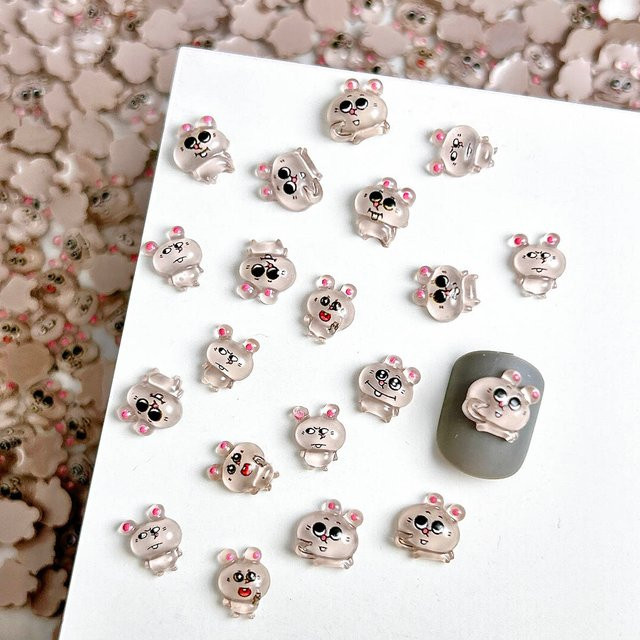 20 Stück Maus Nagel Charms 3D Weiße Zahn Dekoration, Harz - Bild 1