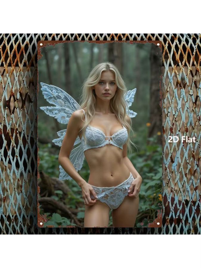 HELLOYOUNG Vintage Metallschild Fairy Wings Wanddekoration Weiss, B: 20,3 cm, H: 30,5 cm - Bild 4